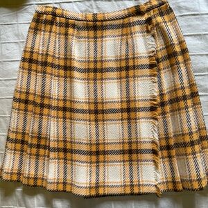 Plaid A-Line Skirt in Yellow and Brown
